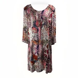 Coster Copenhagen Tropical Palm Leaf Pink Shift Dress Pockets EU 38 US 8